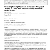 Navigating Nursing Theories: A Comparative Analysis of 'Nursing as Caring' and 'Transition Theory' in Practice- Review Article.